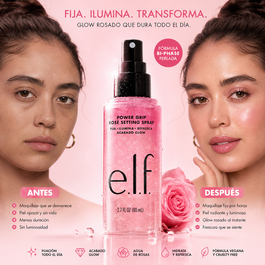 E.L.F. Power Grip Rosé Makeup Setting Spray, Cosmetic Long-Lasting Fixing Spray for Makeup Locking